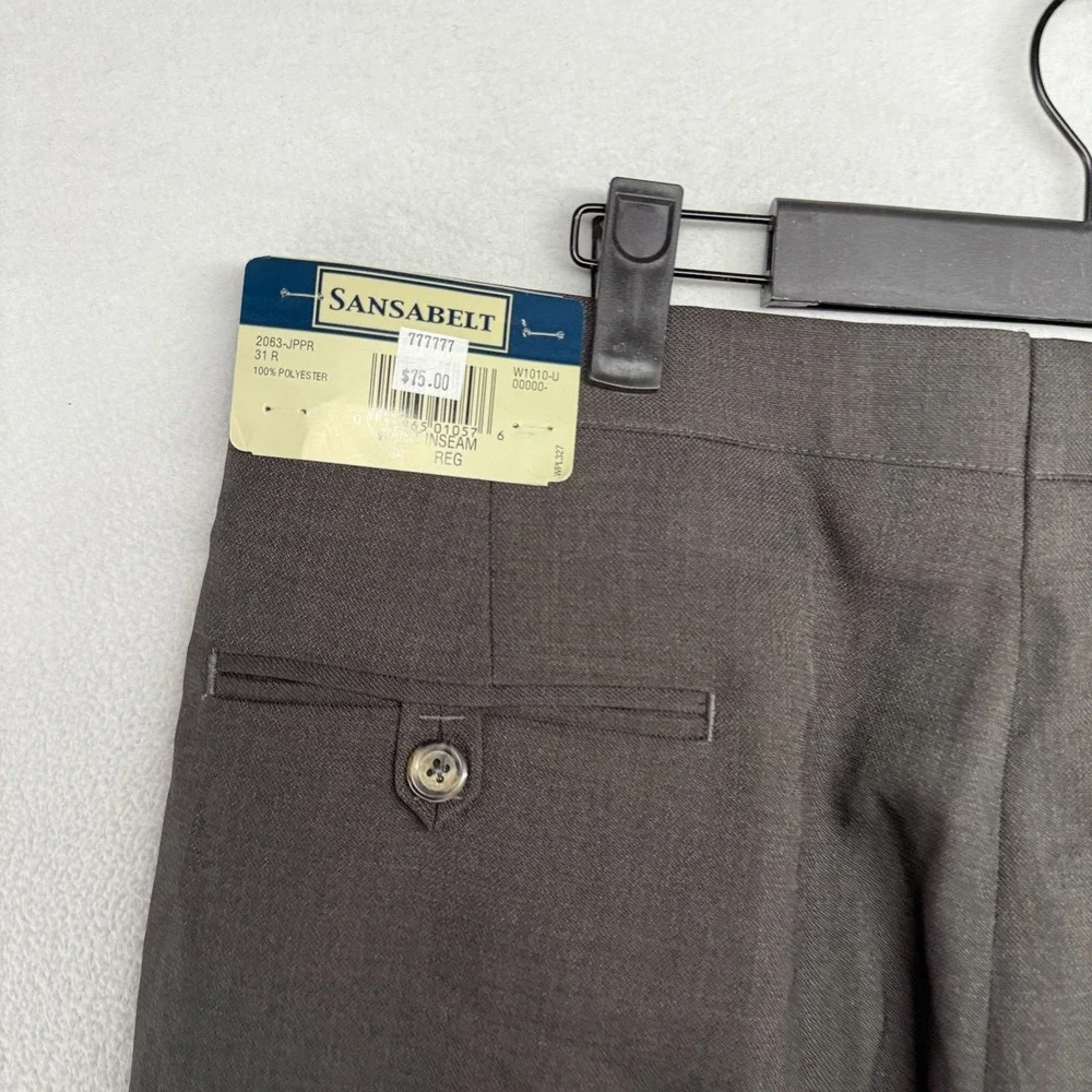 Vintage Sansabelt Dress Pants men's 34 Gray Trousers Unhemmed Raw Pleated NEW
